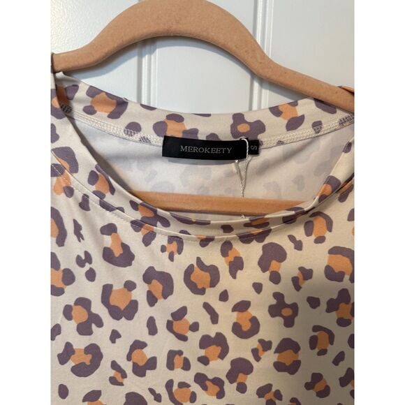 NWT Merokeety Size Small Cheetah Print Tie Back Knee Length Dress Soft - Picture 4 of 4
